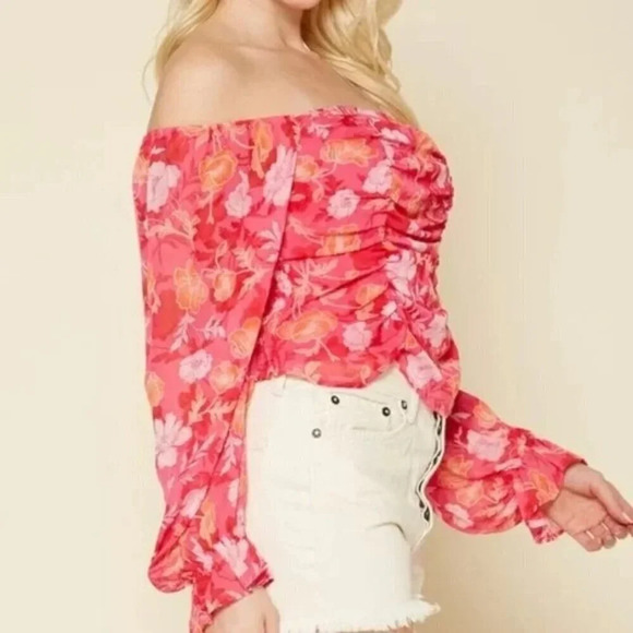 Pleione Nordstrom Tropical Crop Top XS Pink - Picture 3 of 7